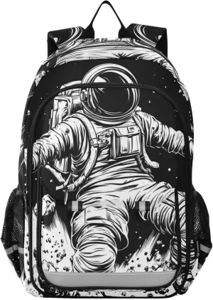 Astronaut Meteorite Black Large Backpack for Men Women Travel Laptop Daypack Book Bag Shoulder Bag Cute Cool Funny Backpack with Reflective Strip 12.9 ×17.7 In
