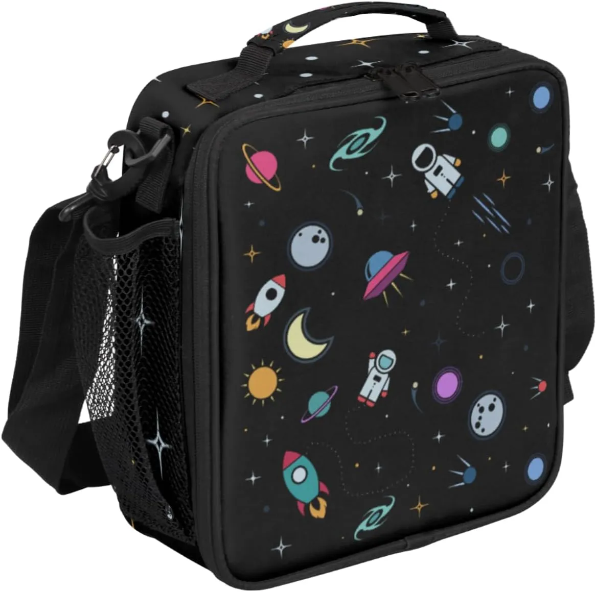 Astronaut Universe Starry Sky Cartoon Kids Insulated Lunch Bag School Lunch Box, Reusable Lunch Containers for Girls & Boys with Handles, Carry On Spacious Lunchbox Small Cooler Zipper Tote Bags