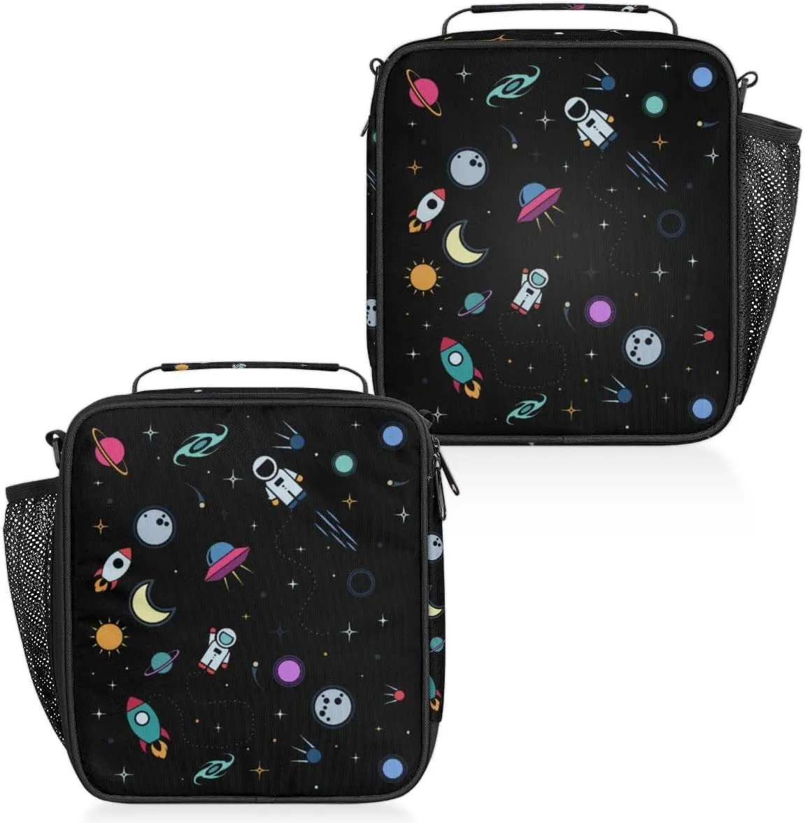 Astronaut Universe Starry Sky Cartoon Kids Insulated Lunch Bag School Lunch Box, Reusable Lunch Containers for Girls & Boys with Handles, Carry On Spacious Lunchbox Small Cooler Zipper Tote Bags