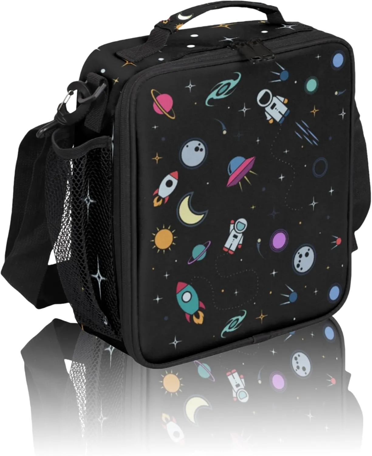 Astronaut Universe Starry Sky Cartoon Kids Insulated Lunch Bag School Lunch Box, Reusable Lunch Containers for Girls & Boys with Handles, Carry On Spacious Lunchbox Small Cooler Zipper Tote Bags