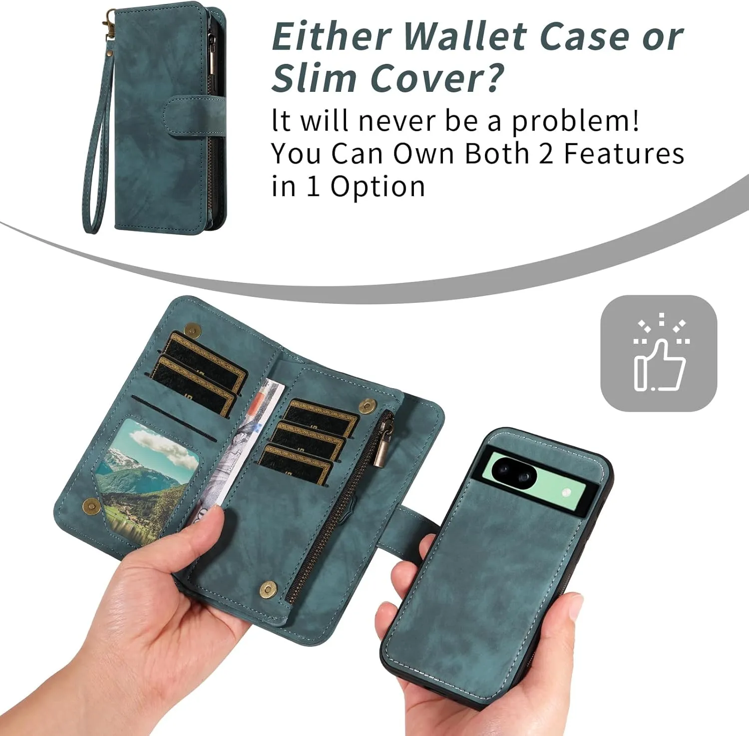 Asuwish Phone Case for Google Pixel 8A 5G Zipper Wallet Magnetic Cell Cover with Tempered Glass Screen Protector Crossbody Wrist Strap Flip Credit Card Holder Purse Mobile Pixel8A A8 Women Girls Blue
