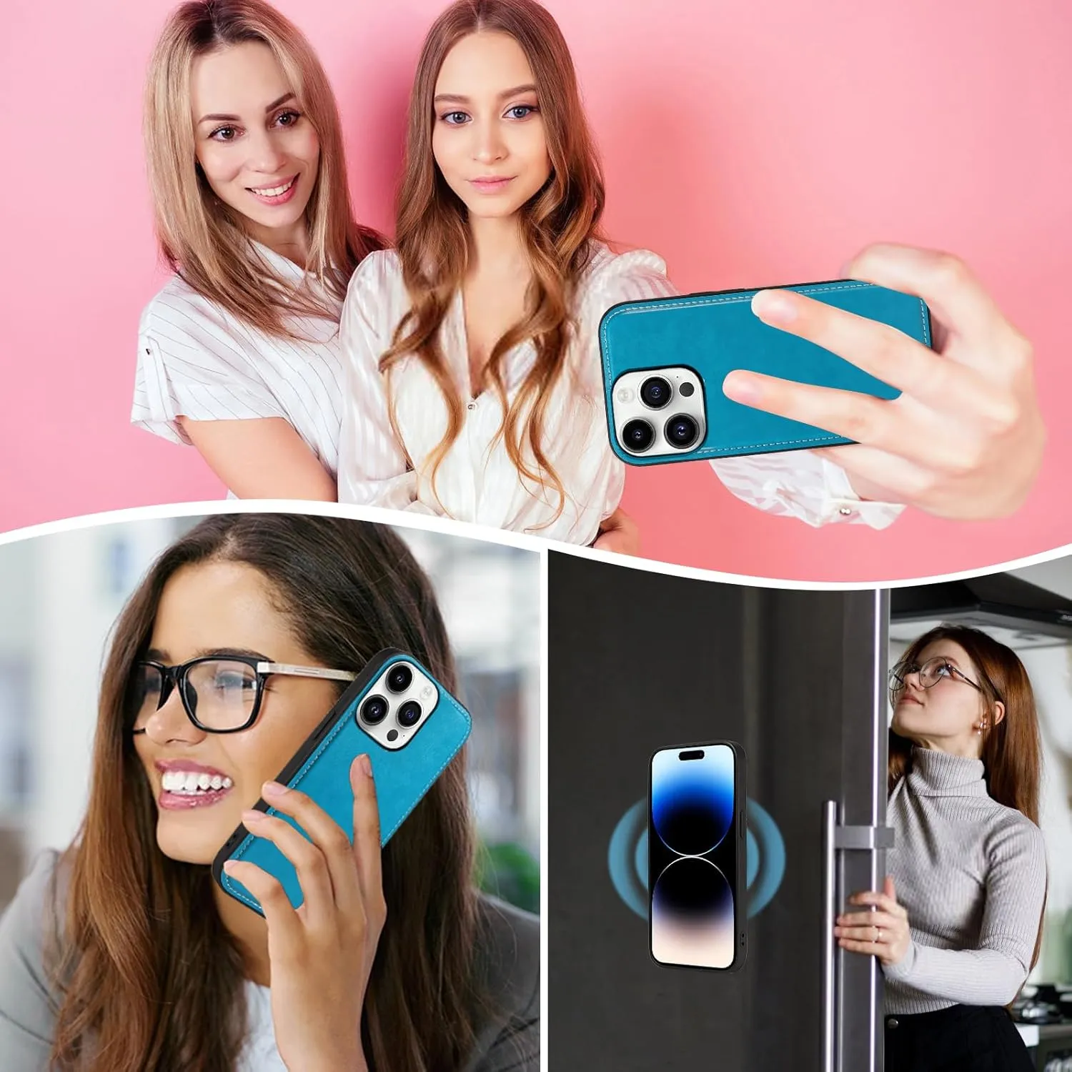 Asuwish Phone Case for iPhone 14 Pro 6.1 inch Zipper Wallet Detachable Cell Cover with Tempered Glass Screen Protector Strap Flower Card Holder iPhone14Pro 5G i i-Phone i14 iPhone14 4 14Pro Women Blue