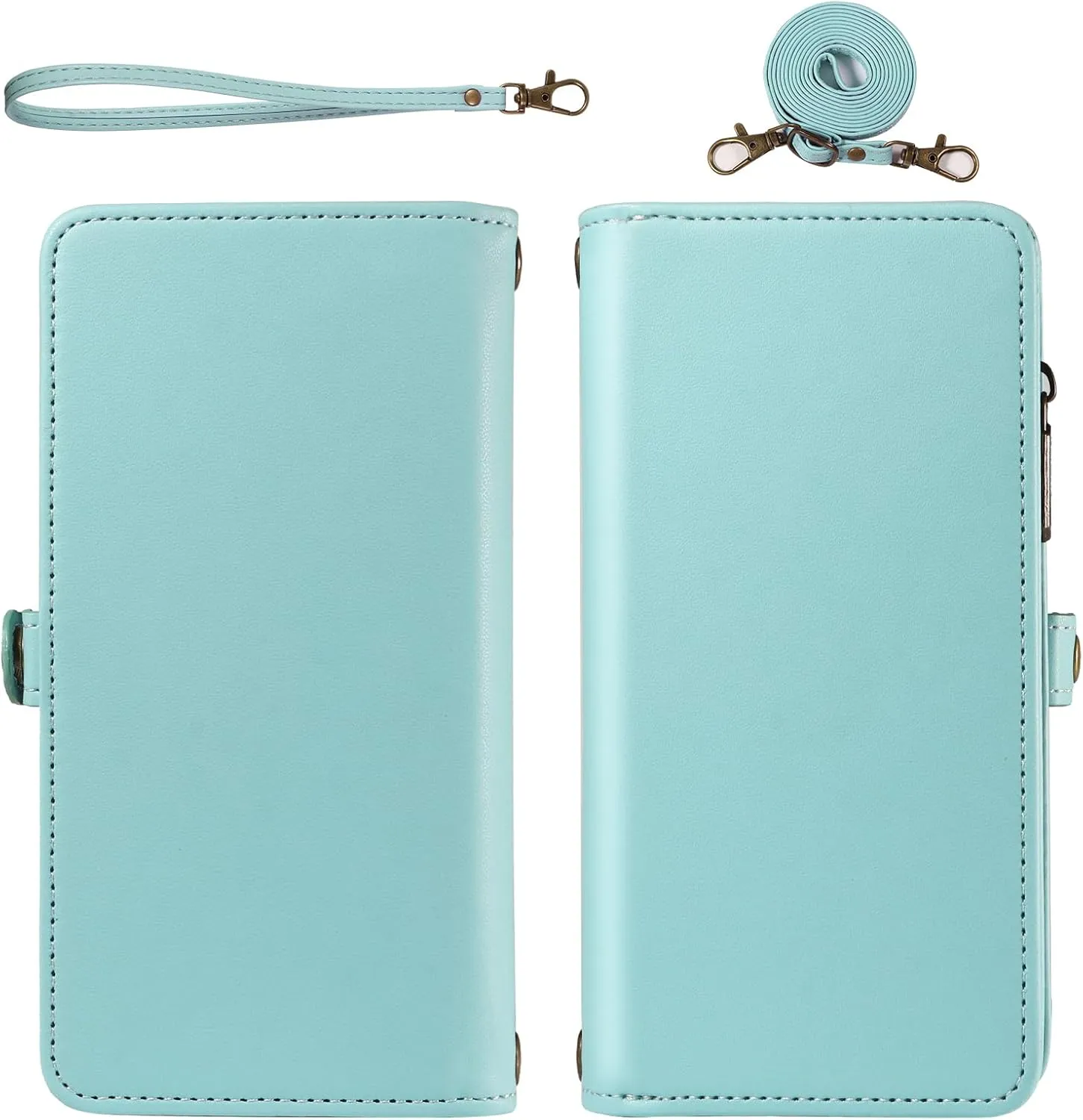 Asuwish Phone Case for iPhone 16 6.1 inch Zipper Wallet Detachable Cell Cover with Tempered Glass Screen Protector Crossbody Lanyard Strap Flip Card Holder Slot i Phone16 i16 16Case Women Green