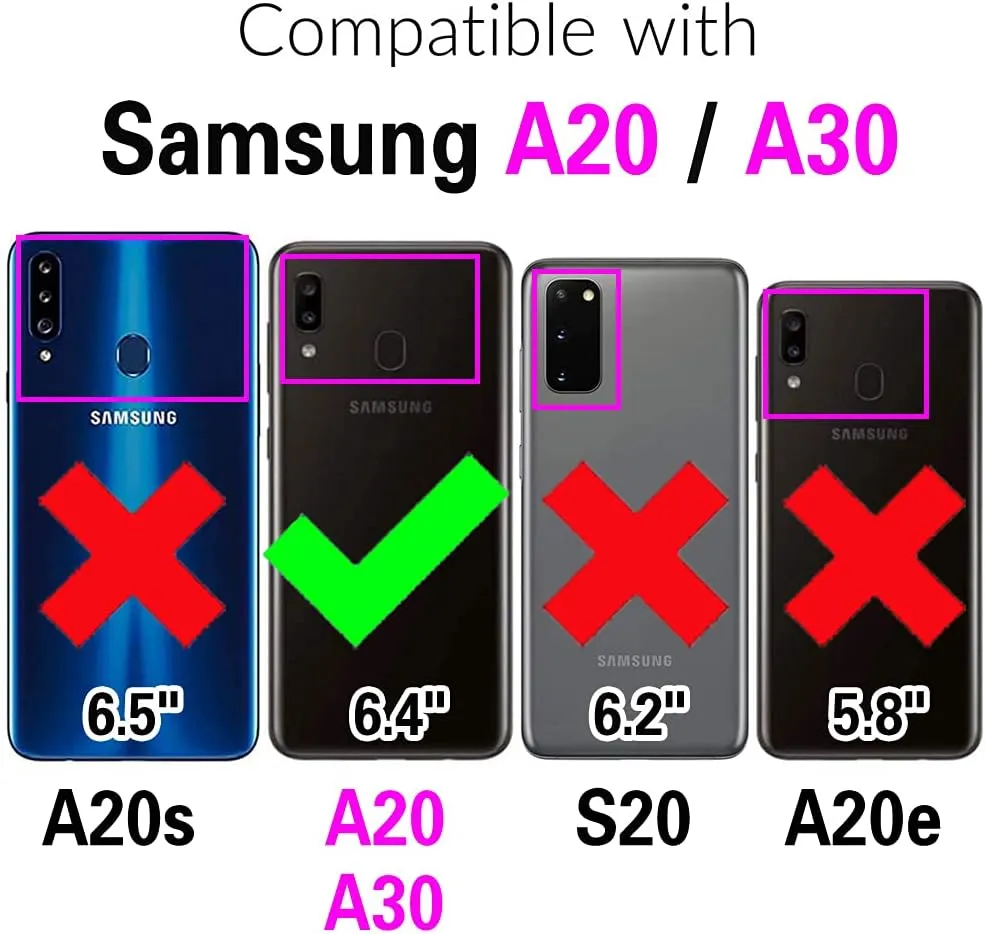 Asuwish Phone Case for Samsung Galaxy A20 A30 Zipper Wallet Magnetic Detachable Cell Cover with Tempered Glass Screen Protector Crossbody Strap Flip Card Holder Slot M10s A 30 20A SM A205G Women Black
