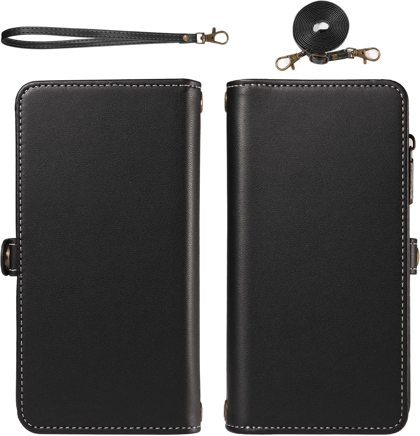 Asuwish Phone Case for Samsung Galaxy A21 Zipper Wallet Detachable Cell Cover with Tempered Glass Screen Protector Crossbody Lanyard Strap Flip Card Holder Slot 21A 2020 Women Men Girls Black