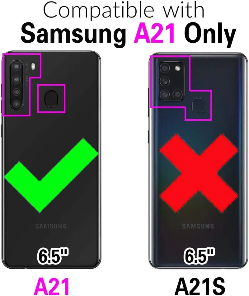 Asuwish Phone Case for Samsung Galaxy A21 Zipper Wallet Detachable Cell Cover with Tempered Glass Screen Protector Crossbody Lanyard Strap Flip Card Holder Slot 21A 2020 Women Men Girls Black