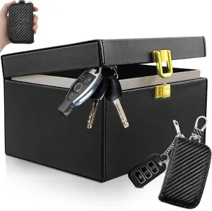 AtfArt Single Lock Faraday Box for Car Keys and Faraday Bags for Car Key Fob Protector RFID Key & Carbon Fiber Signal Blocker Pouch for Car Key Theft Prevention(Single Lock Box Car Key Case)