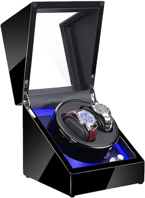 Automatic Watch Winder,Automatic Watch Winder with LED Illumination Watch Winder Box Black Piano Paint Exterior Quiet Motor Dual Power Supply