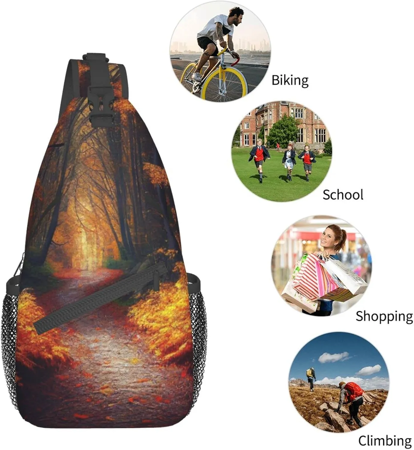 Autumn Forest Trees Outdoor Cross-body Shoulder Bag, Unisex Backpack For Women Men Young Hiking Travel