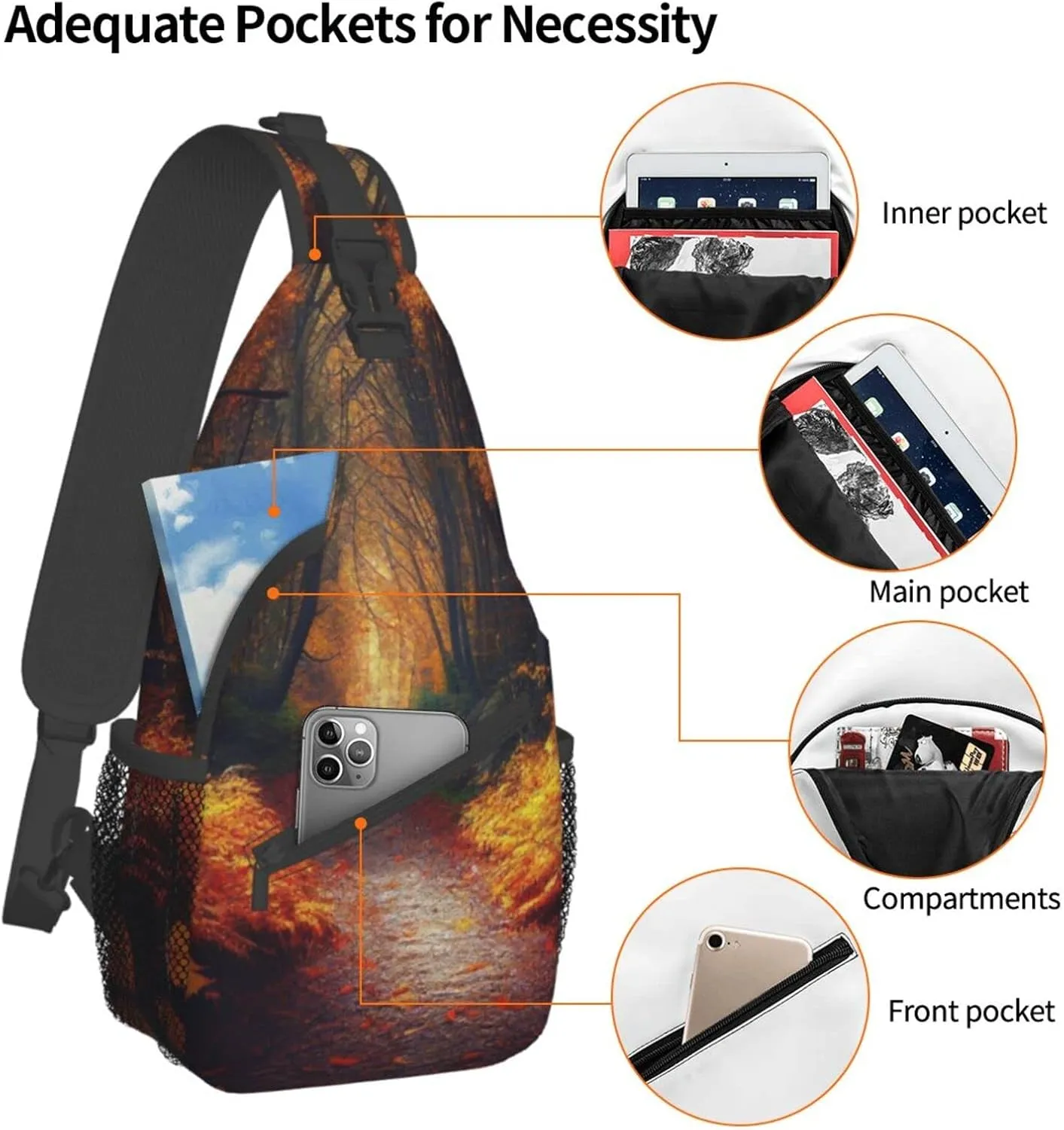 Autumn Forest Trees Outdoor Cross-body Shoulder Bag, Unisex Backpack For Women Men Young Hiking Travel
