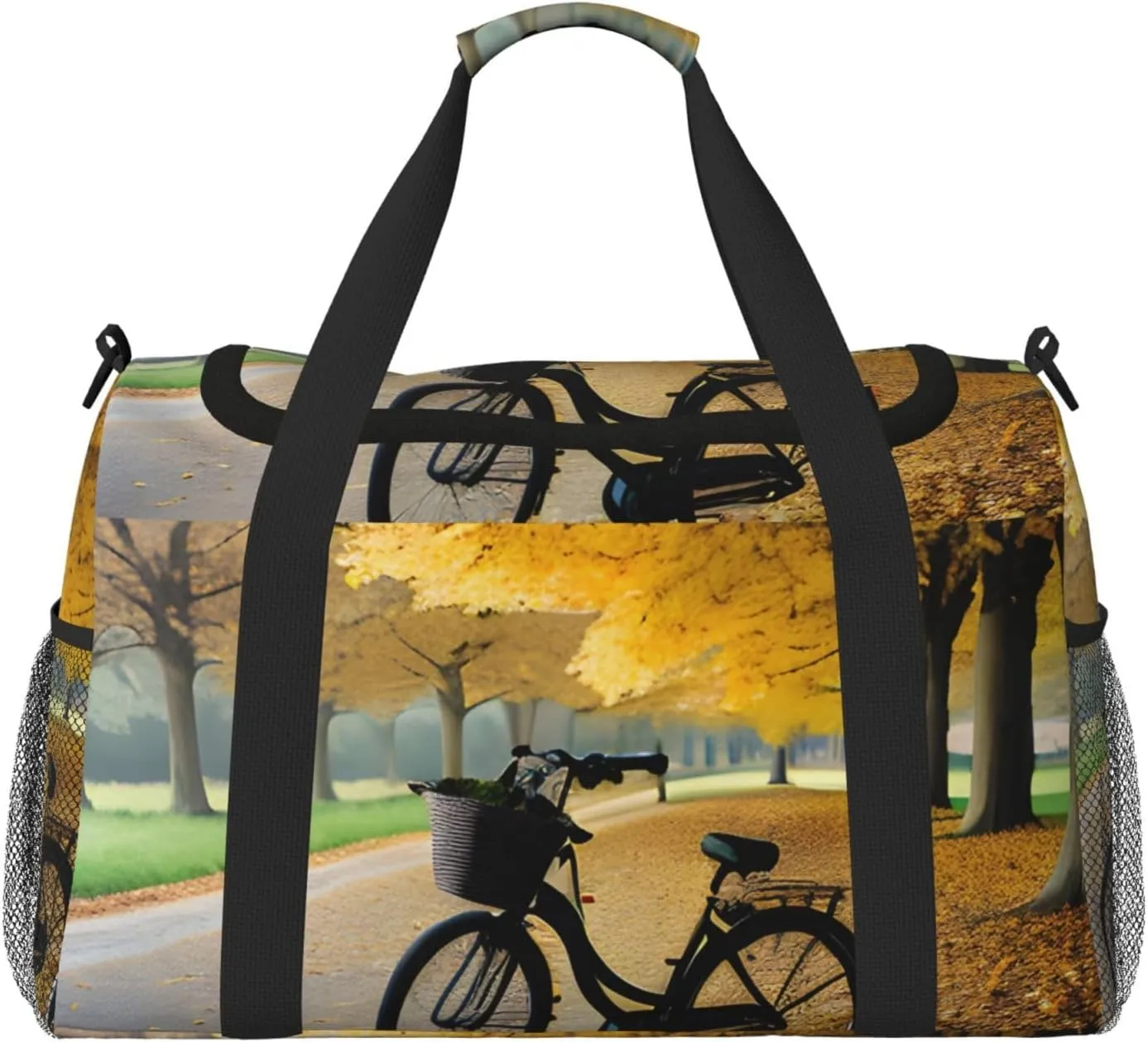 Autumn Tree With Aged Old Bike Print Travel Hand Travel Bag Weekender Overnight Carry On Tote Foldable Crossbody Bag