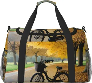 Autumn Tree With Aged Old Bike Print Travel Hand Travel Bag Weekender Overnight Carry On Tote Foldable Crossbody Bag