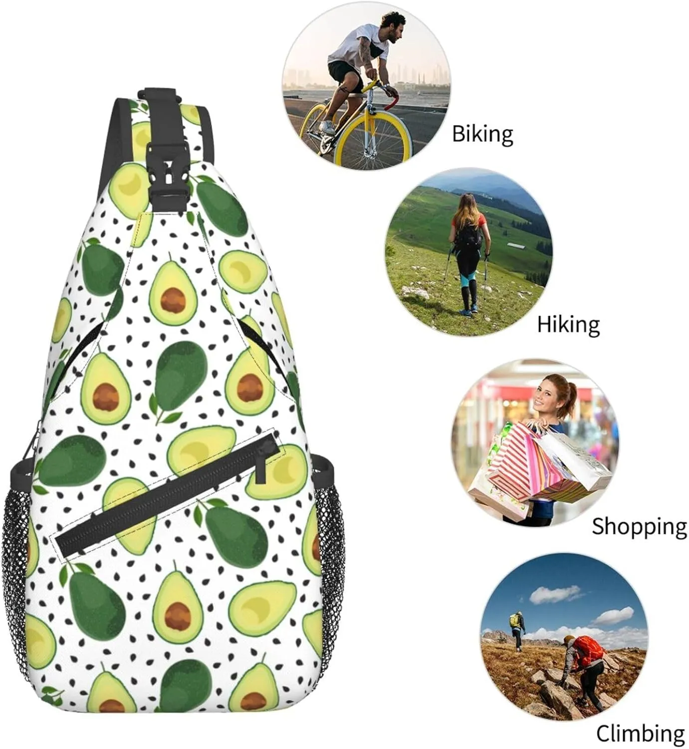 Avocado Crossbody Sling Bag For Women Men Cute Chest Bag Shoulder Bag Sling Backpack Casual Sport Daypack For Travel Hiking