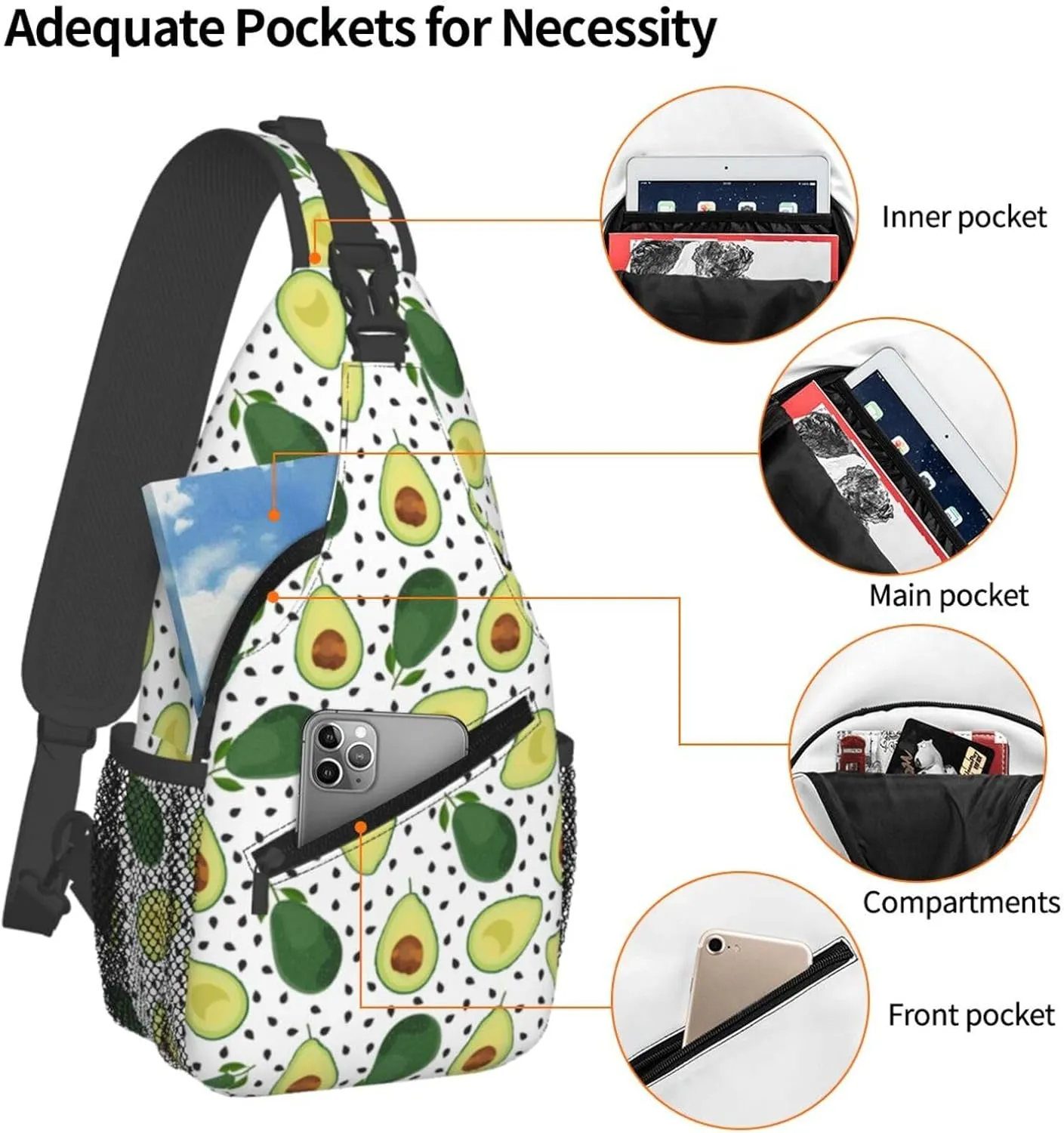 Avocado Crossbody Sling Bag For Women Men Cute Chest Bag Shoulder Bag Sling Backpack Casual Sport Daypack For Travel Hiking