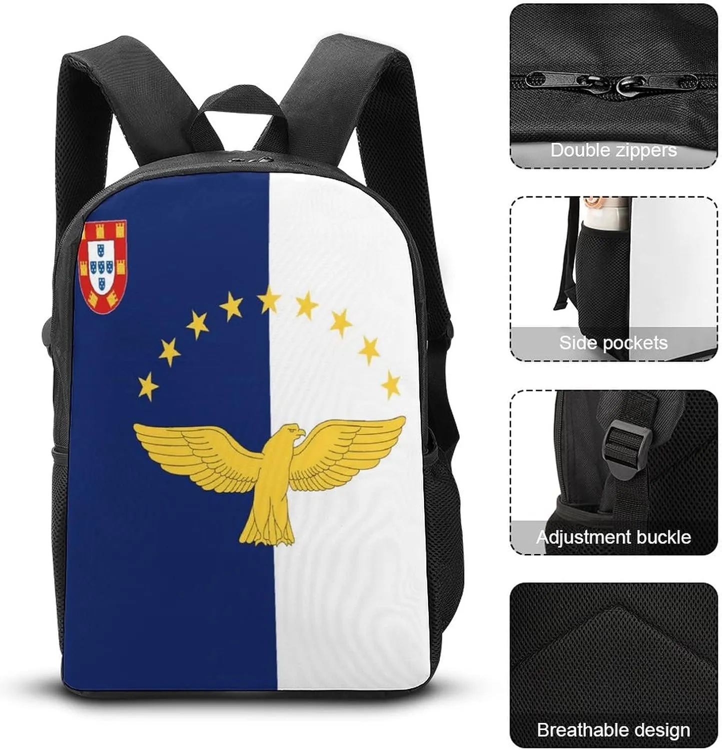 Azores Flag Backpack with Adjustable Straps, Suitable for Travel Picnics Activities