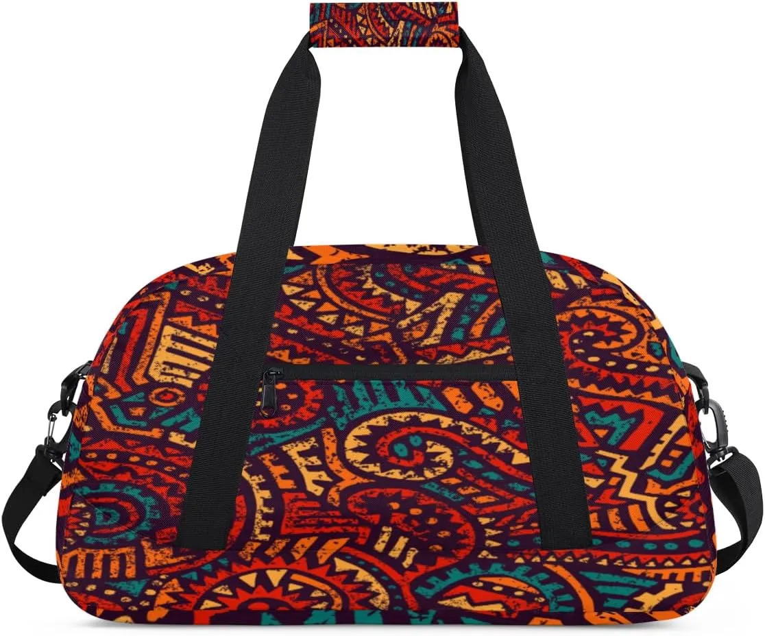 Aztec Tribe Gym Duffel Bag for Men Women Abstract Blooms Sports Tote Bag with Adjustable Shoulder Strap for Dance Gymnastics Traveling Outdoor Camping Overnight Stay