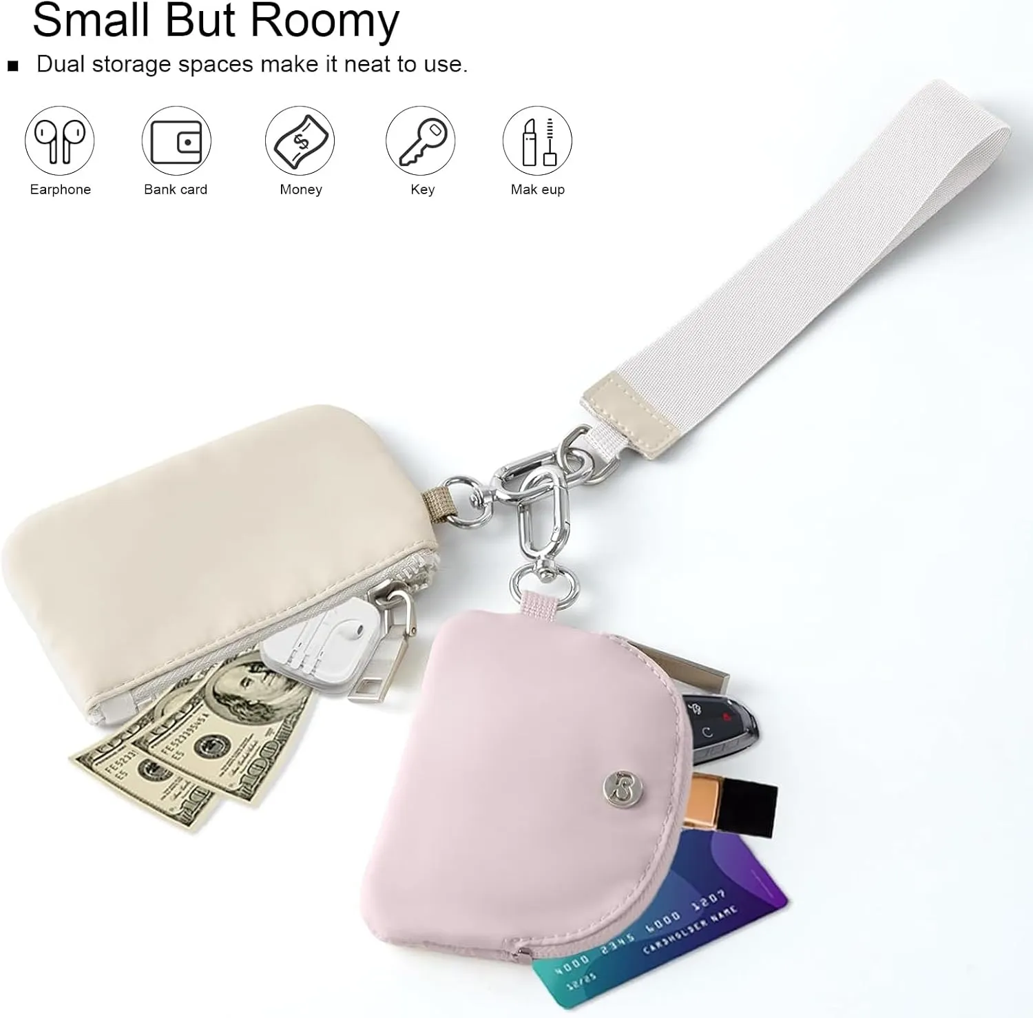 Babysun Mini Zip Around Dual Pouch Wristlet With 2 Straps Wristlet Keychain Wallet for Women Coin Purse Small Cute for Teen Girl