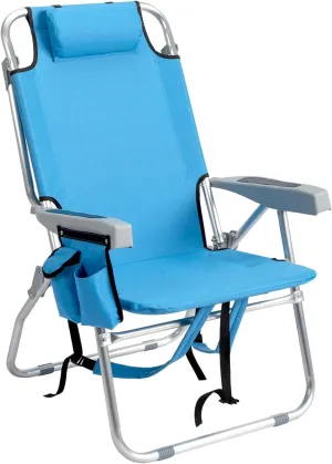 Backpack Beach Chairs,5-Position Folding Beach Chair with Cup Holder & Headrest,Portable Camping Chairs,Outdoor Reclining Chairs for Backyard Travel Sunbathing Travelling (Blue A)