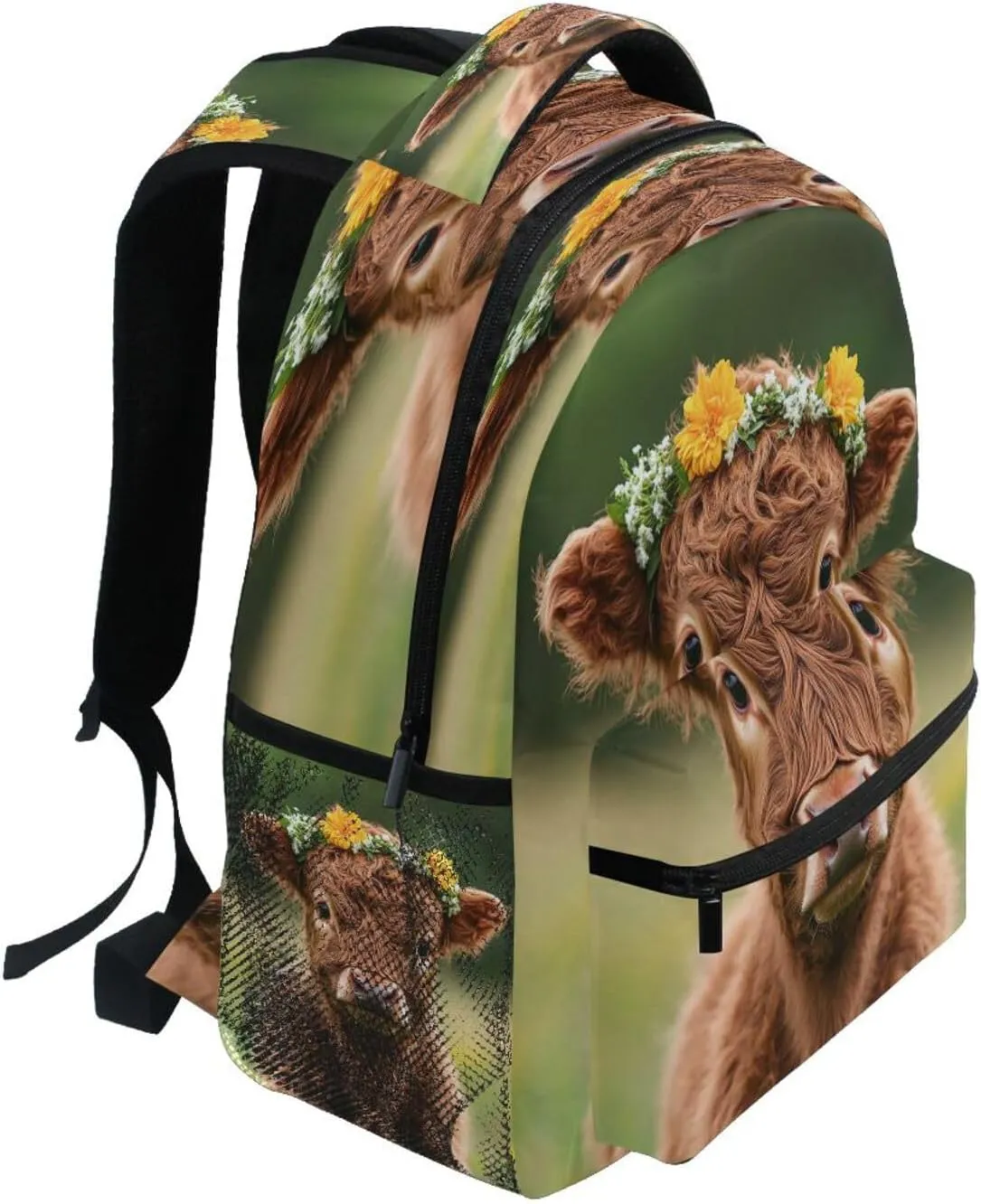 Backpack for Men and Women Fashion Travel Laptop Backpack with Chest Strap Gift Men & Women Highland Calf with A Flower Crown in A Grassy Field