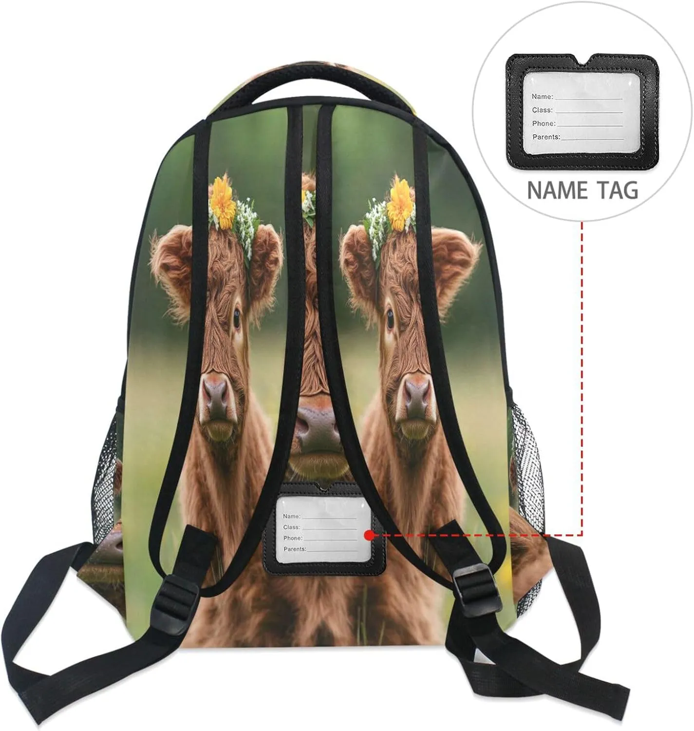 Backpack for Men and Women Fashion Travel Laptop Backpack with Chest Strap Gift Men & Women Highland Calf with A Flower Crown in A Grassy Field