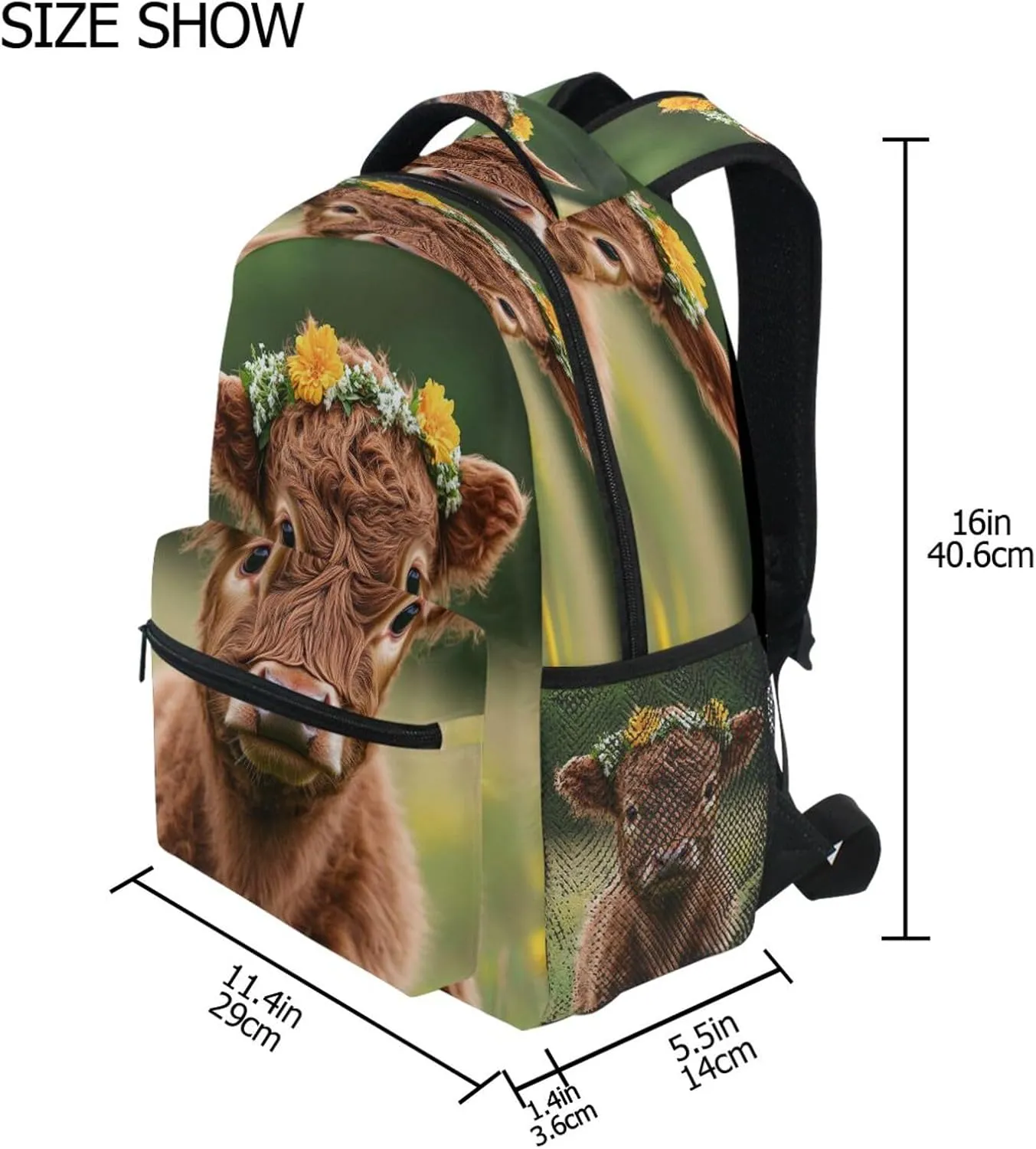 Backpack for Men and Women Fashion Travel Laptop Backpack with Chest Strap Gift Men & Women Highland Calf with A Flower Crown in A Grassy Field