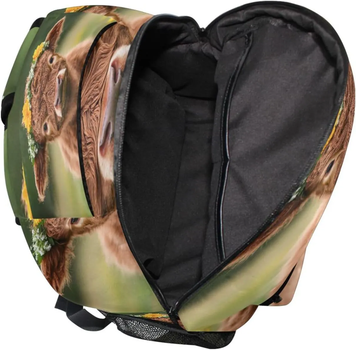 Backpack for Men and Women Fashion Travel Laptop Backpack with Chest Strap Gift Men & Women Highland Calf with A Flower Crown in A Grassy Field