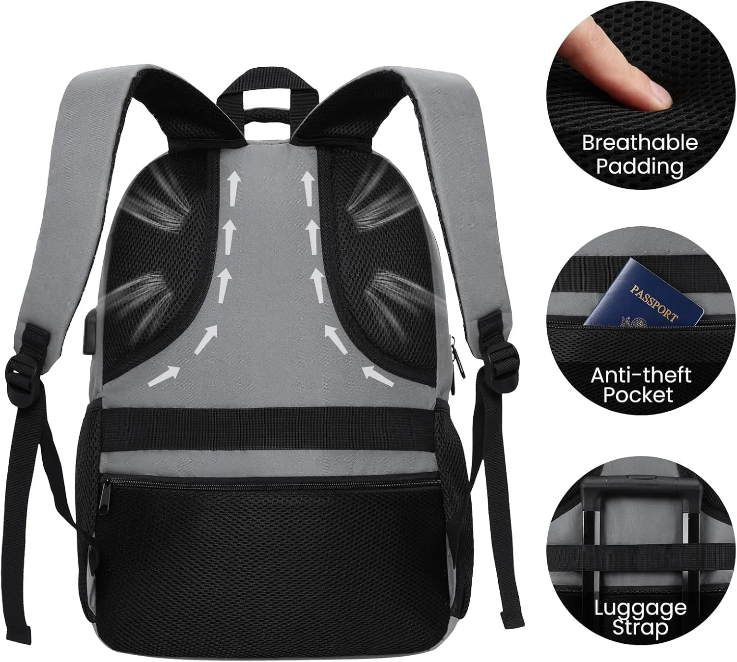 Backpack for Men Women, Durable Casual School Backpacks Teens Boys and Girls Classic 15.6 Inch Laptop Bookbag with USB Charger for College High School Work Travel (Dark Gray)
