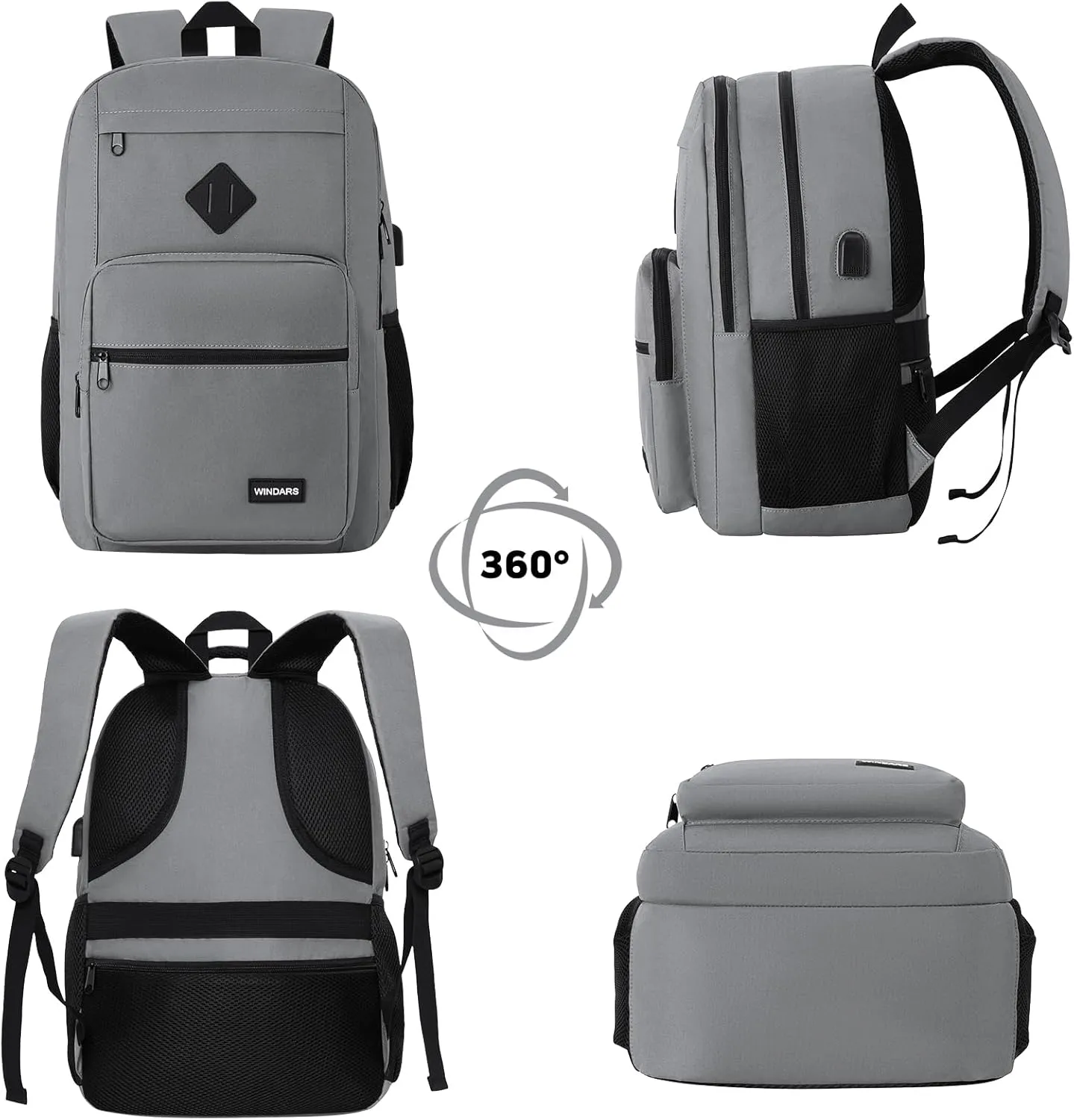 Backpack for Men Women, Durable Casual School Backpacks Teens Boys and Girls Classic 15.6 Inch Laptop Bookbag with USB Charger for College High School Work Travel (Dark Gray)