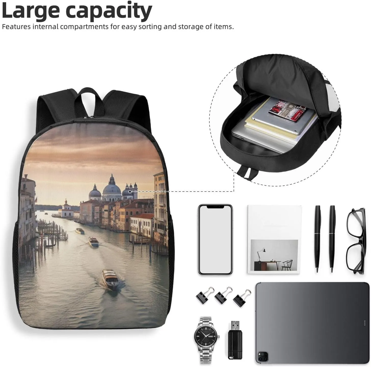 Backpack Grand Canal Travel Casual Laptop Backpack 17 inch Waterproof Hiking Daypack for Men Women
