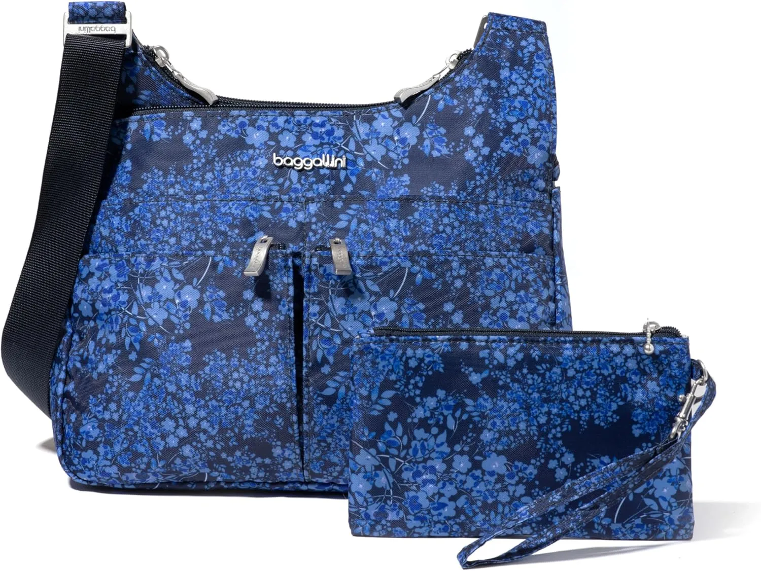 Baggallini Cross Over Crossbody Women 11x8.5 Medium Travel Bag Lightweight Water-Resistant Nylon Organized Handbag Purse