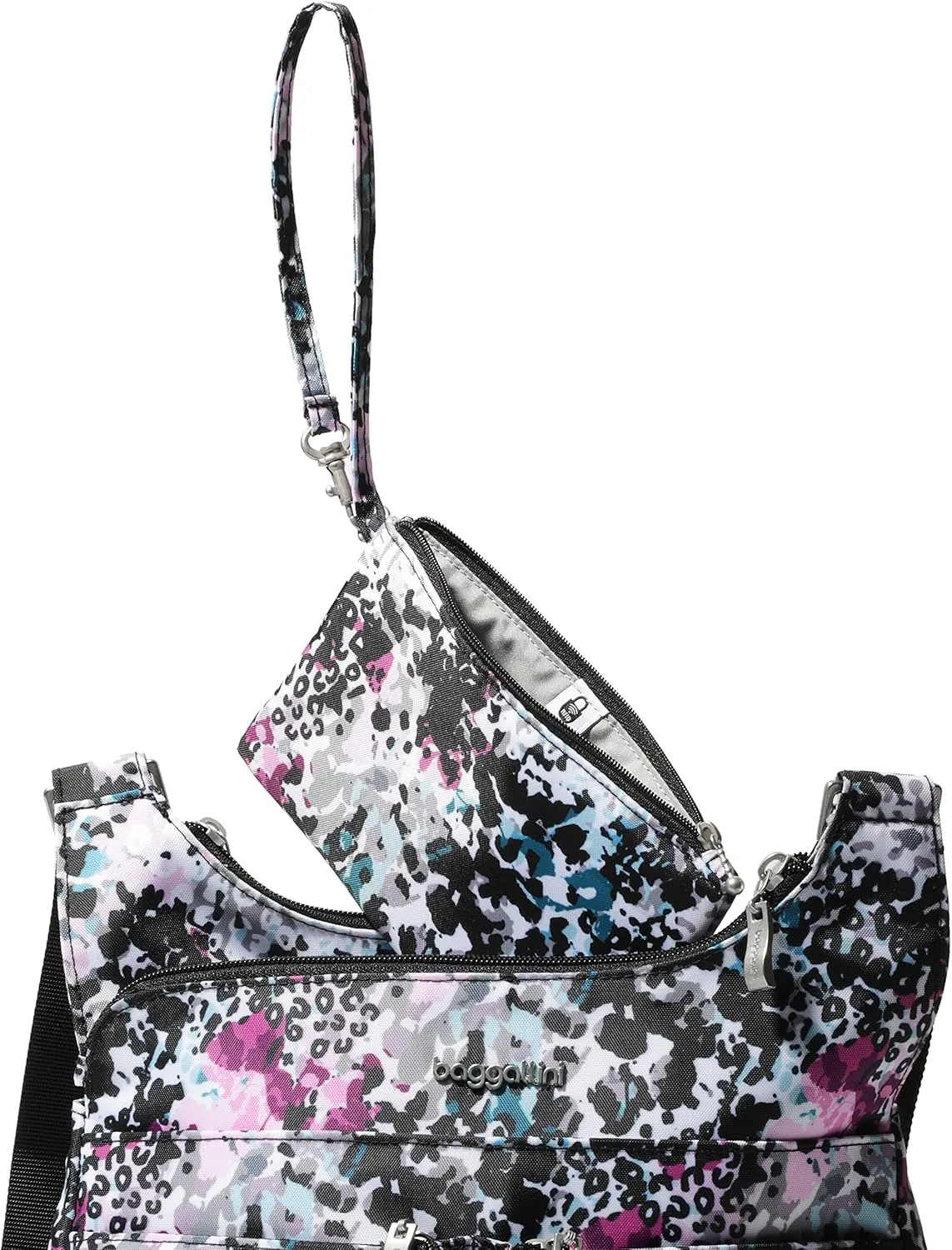 Baggallini Cross Over Crossbody Women 11x8.5 Medium Travel Bag Lightweight Water-Resistant Nylon Organized Handbag Purse