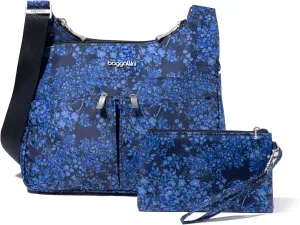 Baggallini Cross Over Crossbody Women 11x8.5 Medium Travel Bag Lightweight Water-Resistant Nylon Organized Handbag Purse