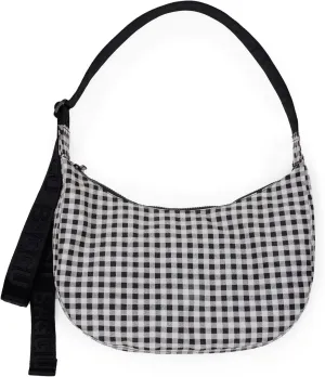 BAGGU Medium Nylon Crescent Bag - Black & White Gingham