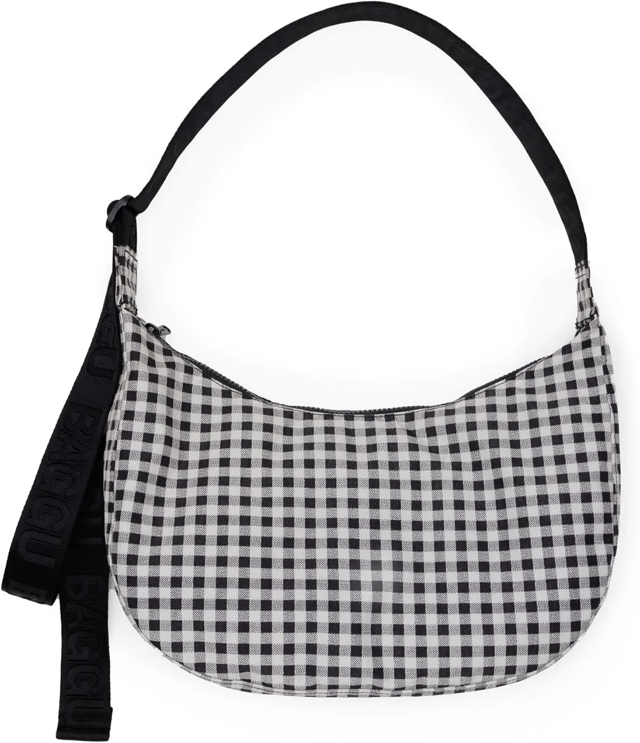 BAGGU Medium Nylon Crescent Bag - Black & White Gingham