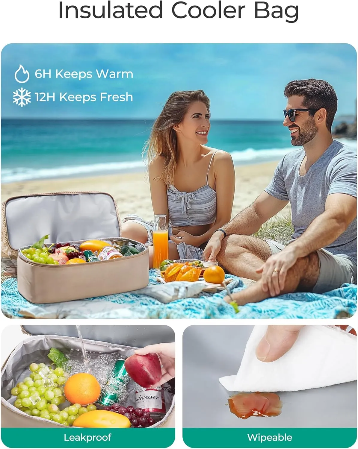 BAGSMART Beach Bag for Women, Mesh Tote Bags with Zipper, Sandproof Vacation Essentials with Cooler for Swim Cruise Pool