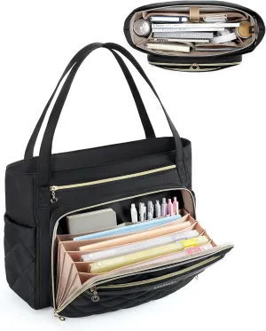 BAGSMART Teacher Tote Bag for Women 15.6in Quilted with Insulated Pocket & Nurse Bag Features (Black)