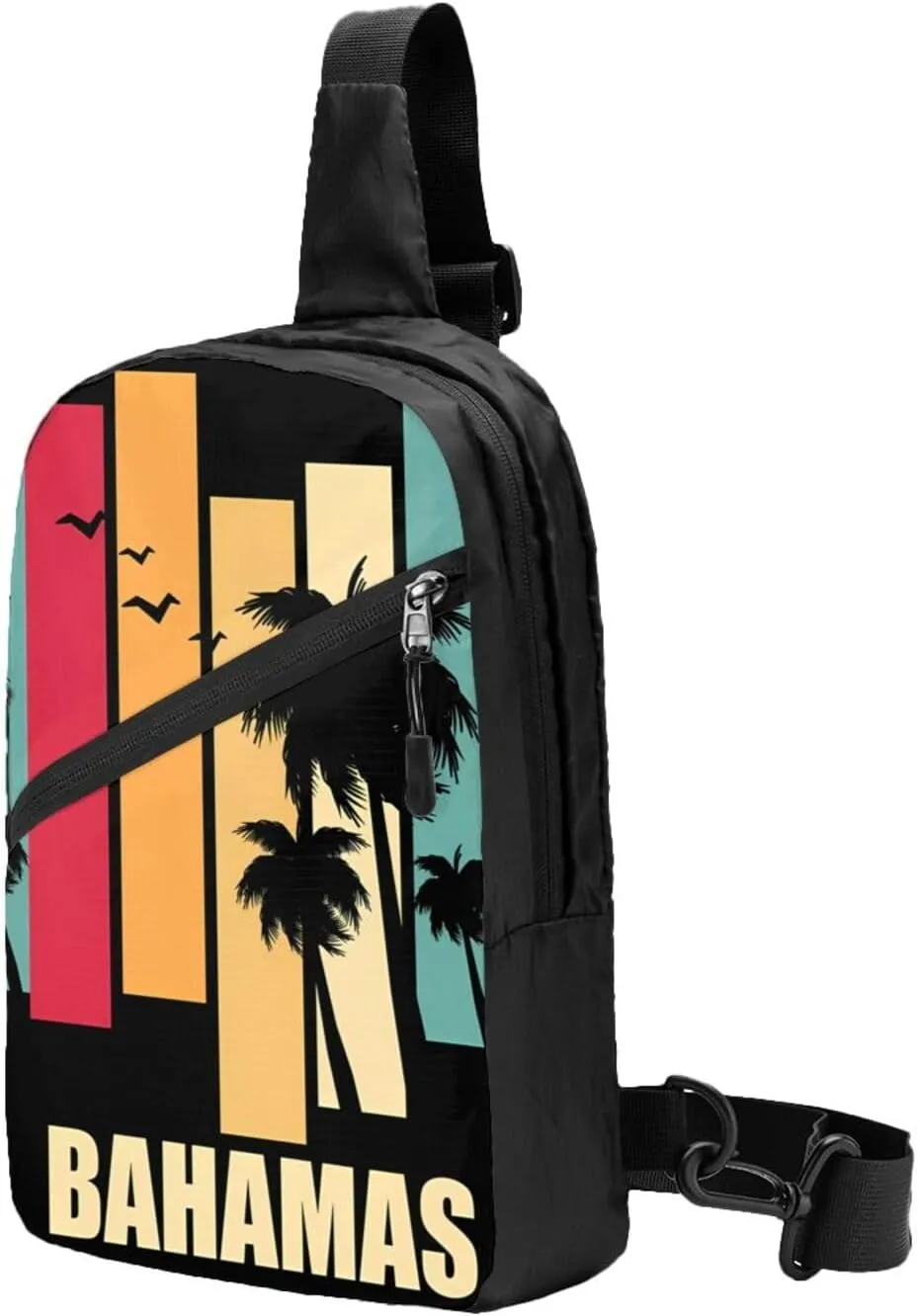 Bahamas Palm Tree Flag Portable Crossbody Bag Foldable Sling Bags Sports Gym Chest Daypack Reusable Shoulder Backpack Casual Diagonally Rucksack Fanny Packs