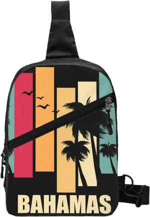 Bahamas Palm Tree Flag Portable Crossbody Bag Foldable Sling Bags Sports Gym Chest Daypack Reusable Shoulder Backpack Casual Diagonally Rucksack Fanny Packs