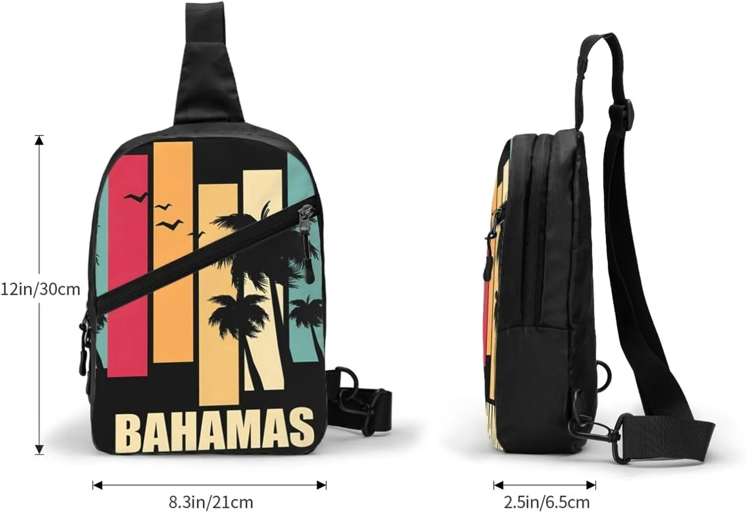 Bahamas Palm Tree Flag Portable Crossbody Bag Foldable Sling Bags Sports Gym Chest Daypack Reusable Shoulder Backpack Casual Diagonally Rucksack Fanny Packs