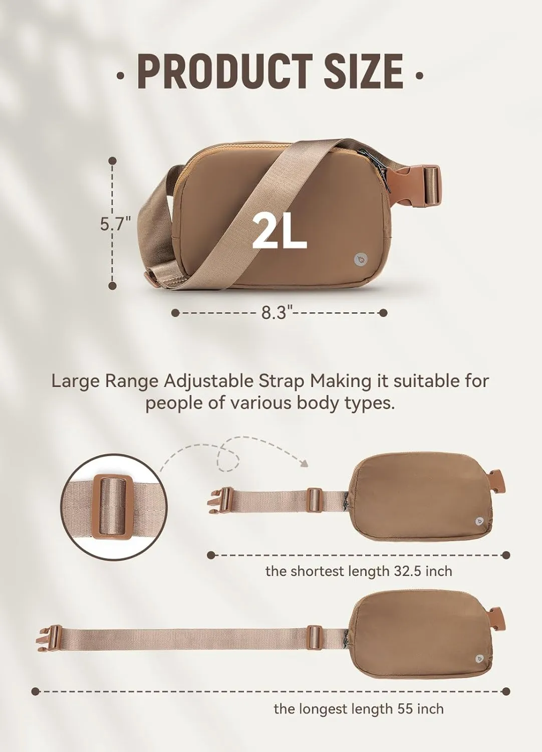 BALEAF Belt Bag for Women Fanny Pack Crossbody Adjustable Strap Everywhere Waist Packs Workout Running 2L Brown