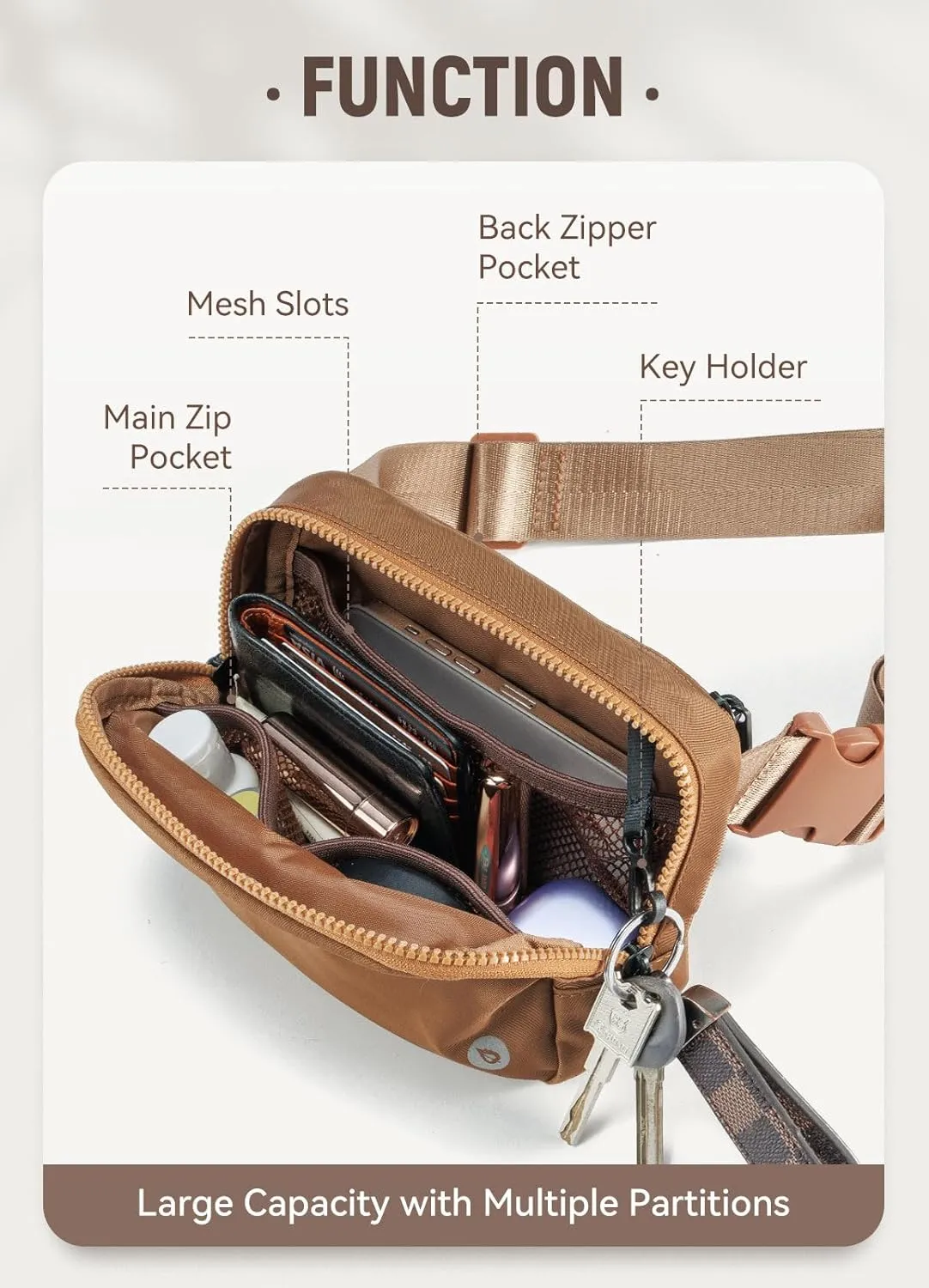 BALEAF Belt Bag for Women Fanny Pack Crossbody Adjustable Strap Everywhere Waist Packs Workout Running 2L Brown