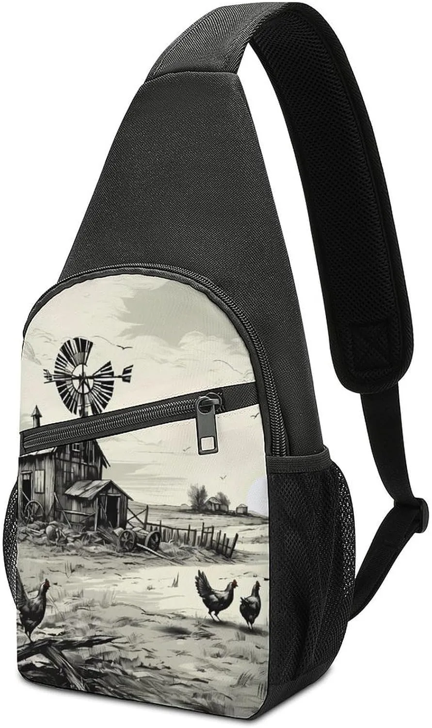 Barn Farmhouse Chick Animals Small Sling Bag Crossbody Bags Casual Chest Bag Daypack for Travel Sports Hiking