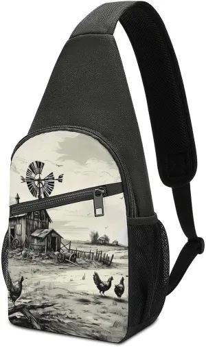 Barn Farmhouse Chick Animals Small Sling Bag Crossbody Bags Casual Chest Bag Daypack for Travel Sports Hiking