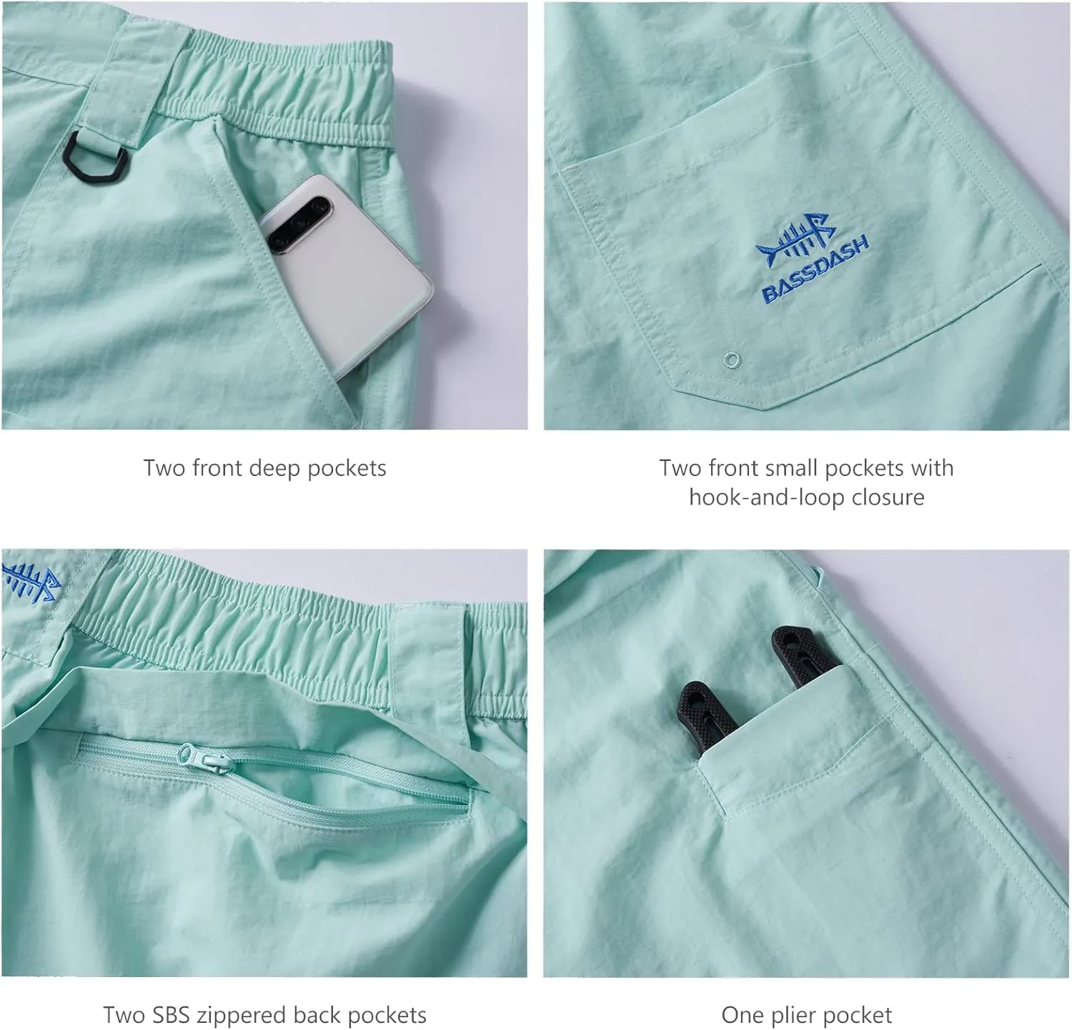BASSDASH Women’s 7” Fishing Shorts UPF 50  Water Resistant Quick Dry Lightweight Hiking Cargo Shorts with Pockets FP03W