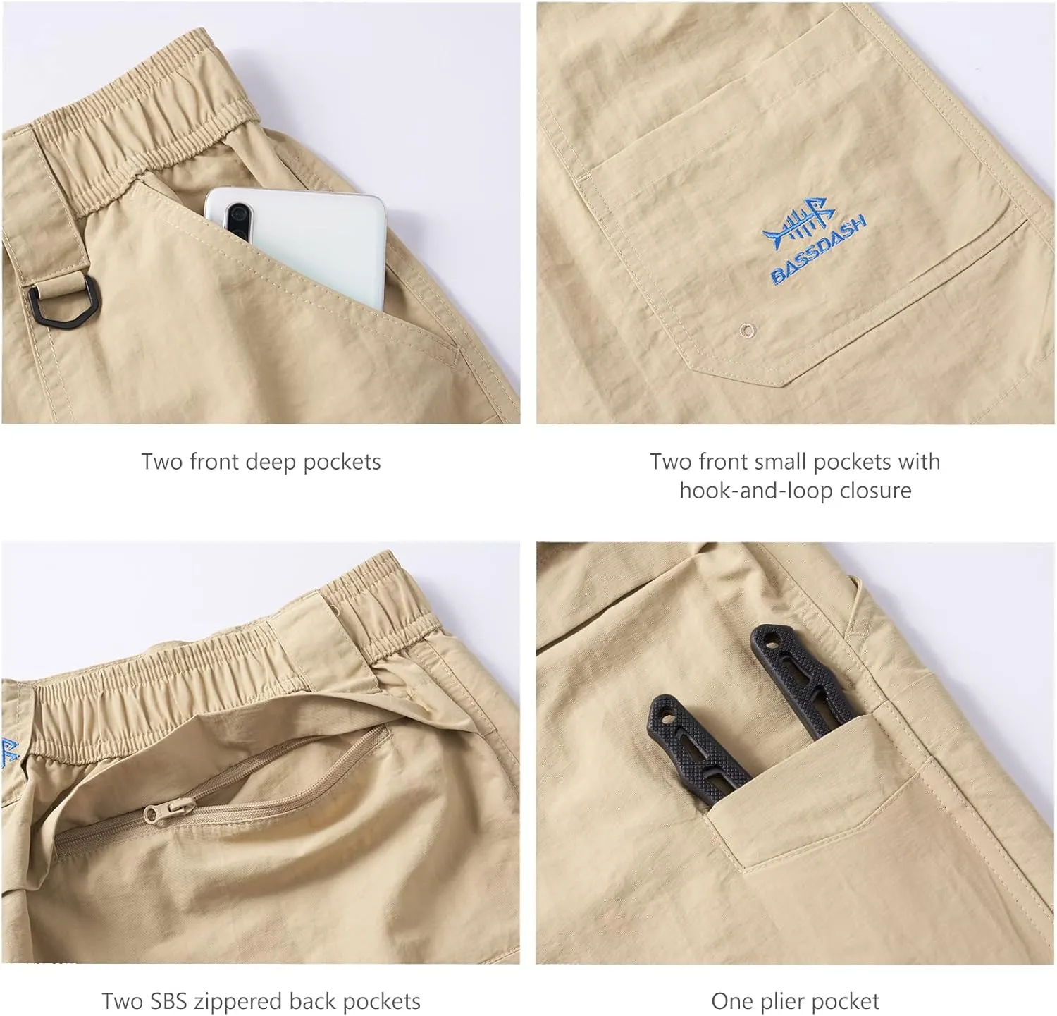 BASSDASH Women’s 7” Fishing Shorts UPF 50  Water Resistant Quick Dry Lightweight Hiking Cargo Shorts with Pockets FP03W