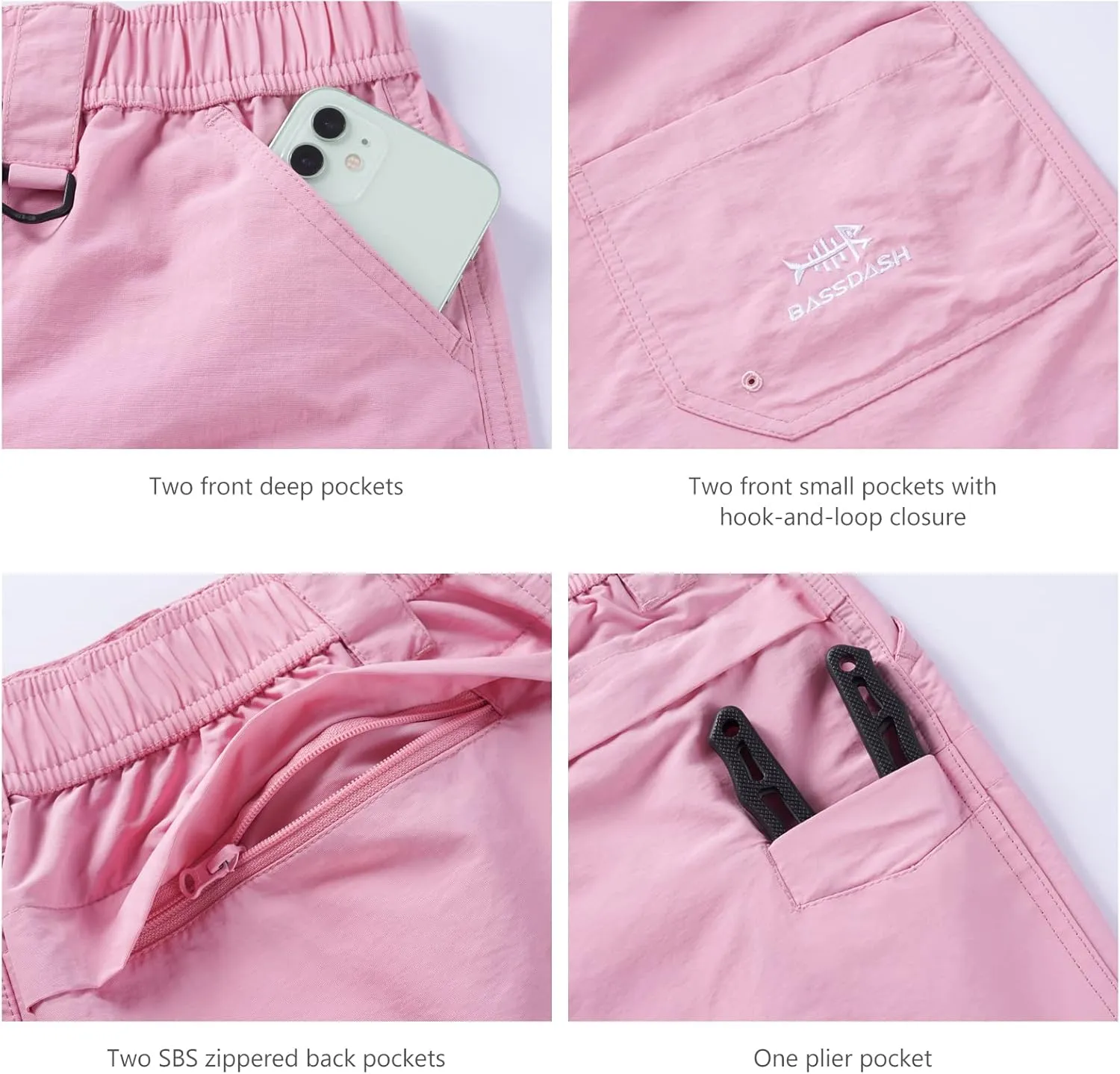 BASSDASH Women’s 7” Fishing Shorts UPF 50  Water Resistant Quick Dry Lightweight Hiking Cargo Shorts with Pockets FP03W