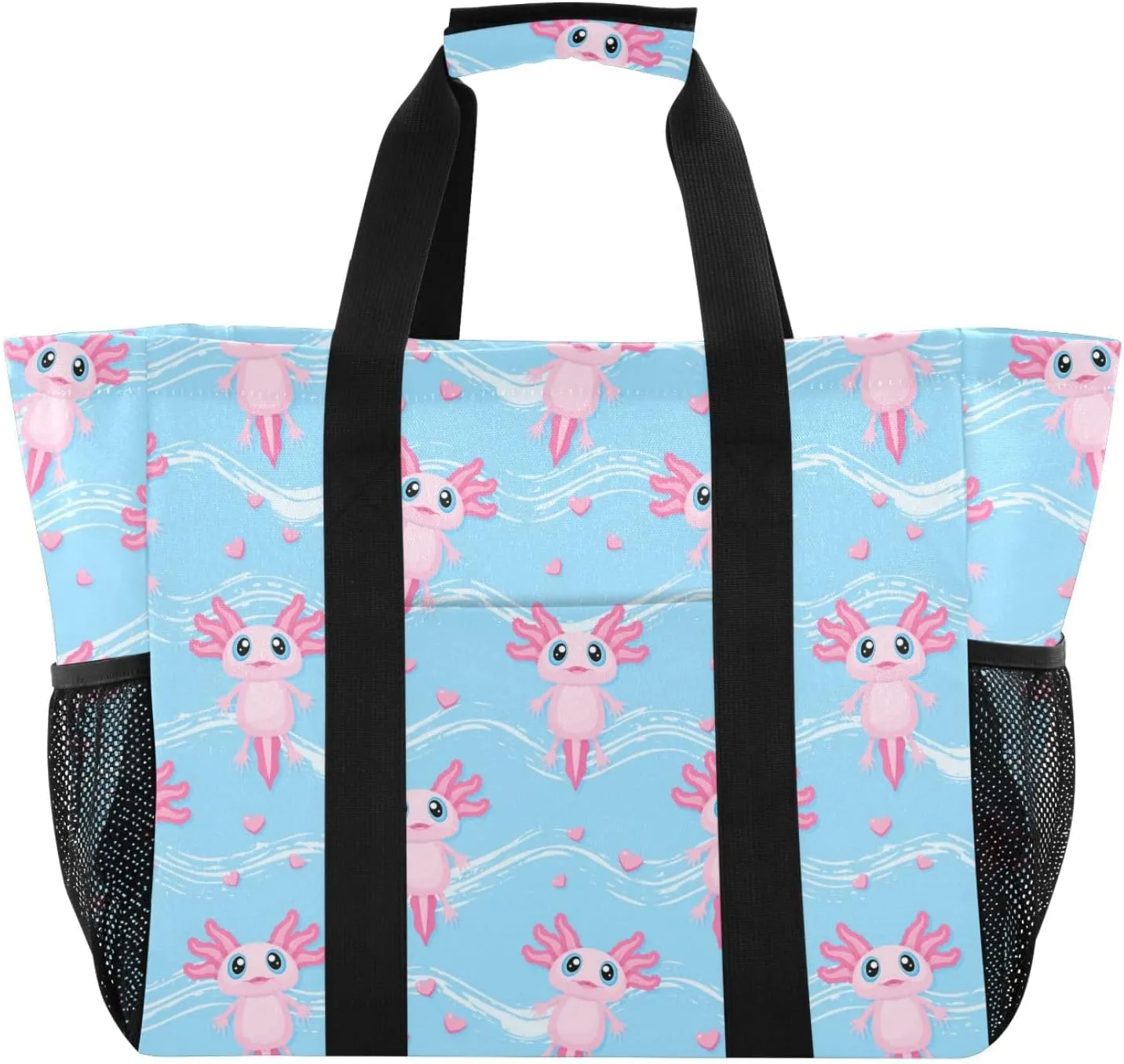 Beach Bag for Women Axolotl Wave Canvas Tote Bag Sandproof Large Pool Bags with Pocket for Beach Pool Travel Gym