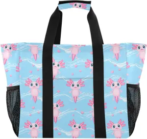 Beach Bag for Women Axolotl Wave Canvas Tote Bag Sandproof Large Pool Bags with Pocket for Beach Pool Travel Gym