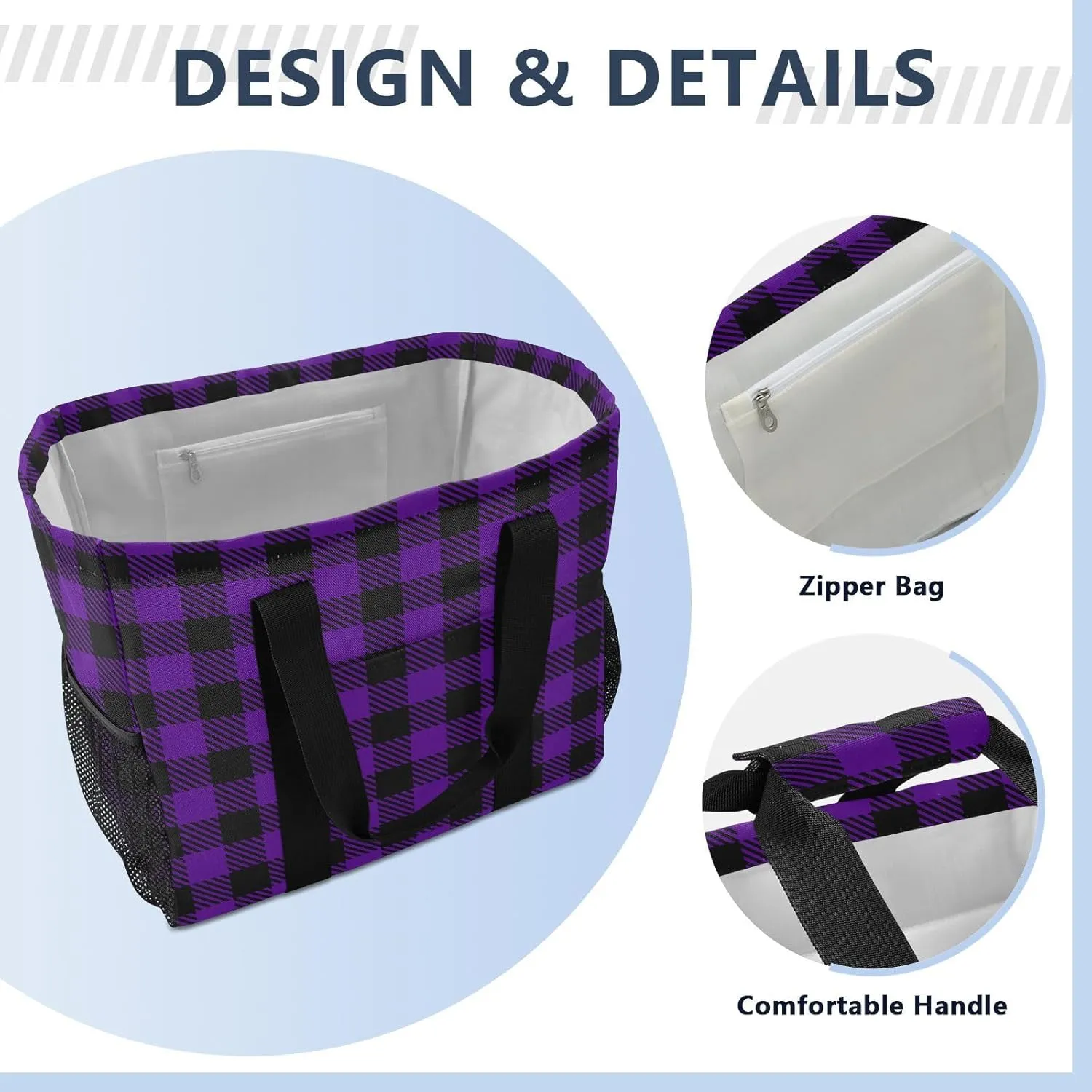 Beach Bag for Women Buffalo Plaid Check Red Sandproof Pool Bags Large Canvas Tote Bag with Pocket for Pool Travel Gym Beach