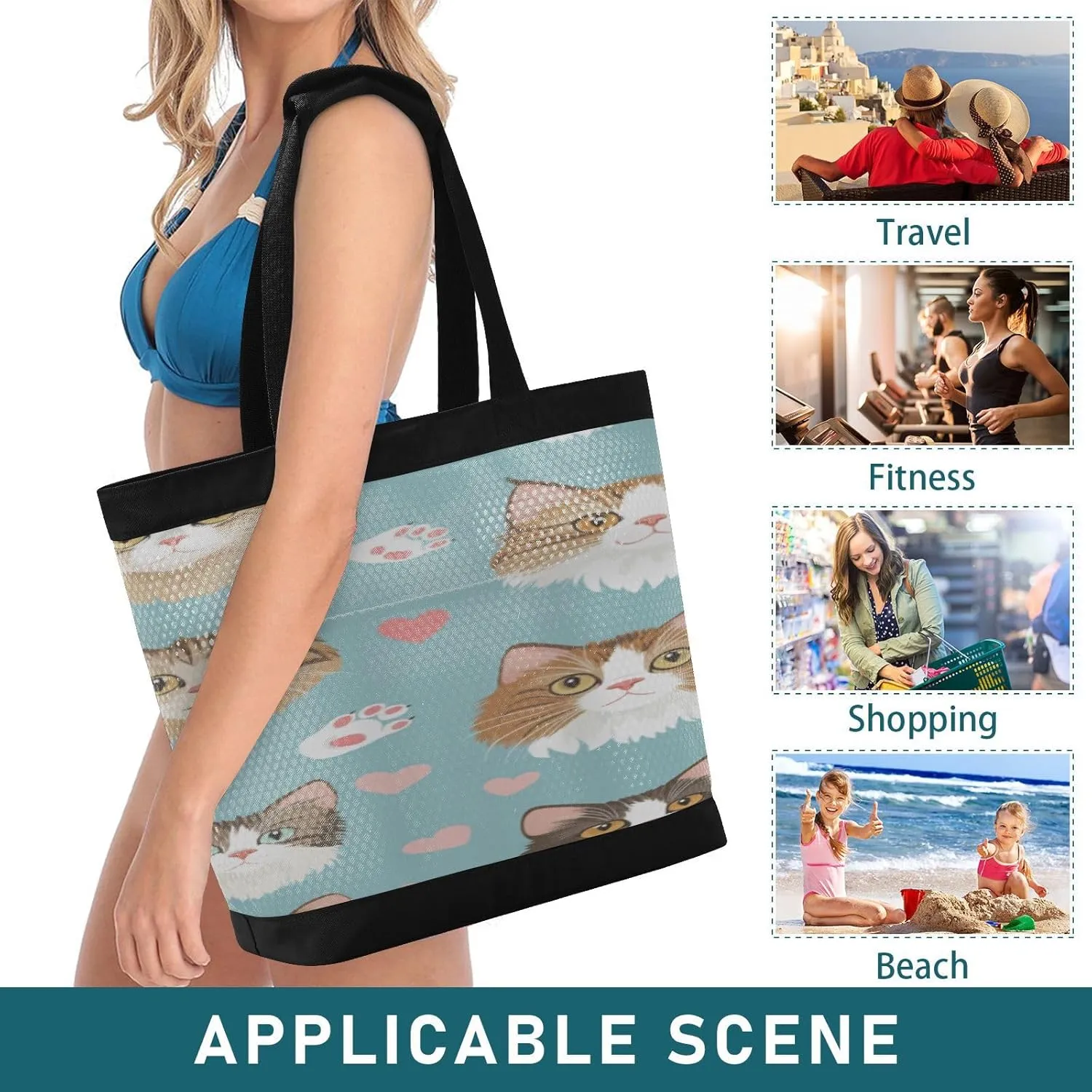 Beach Bag for Women Waterproof Sandproof Mesh Beach Tote Bag with Zipper and Pockets 1G